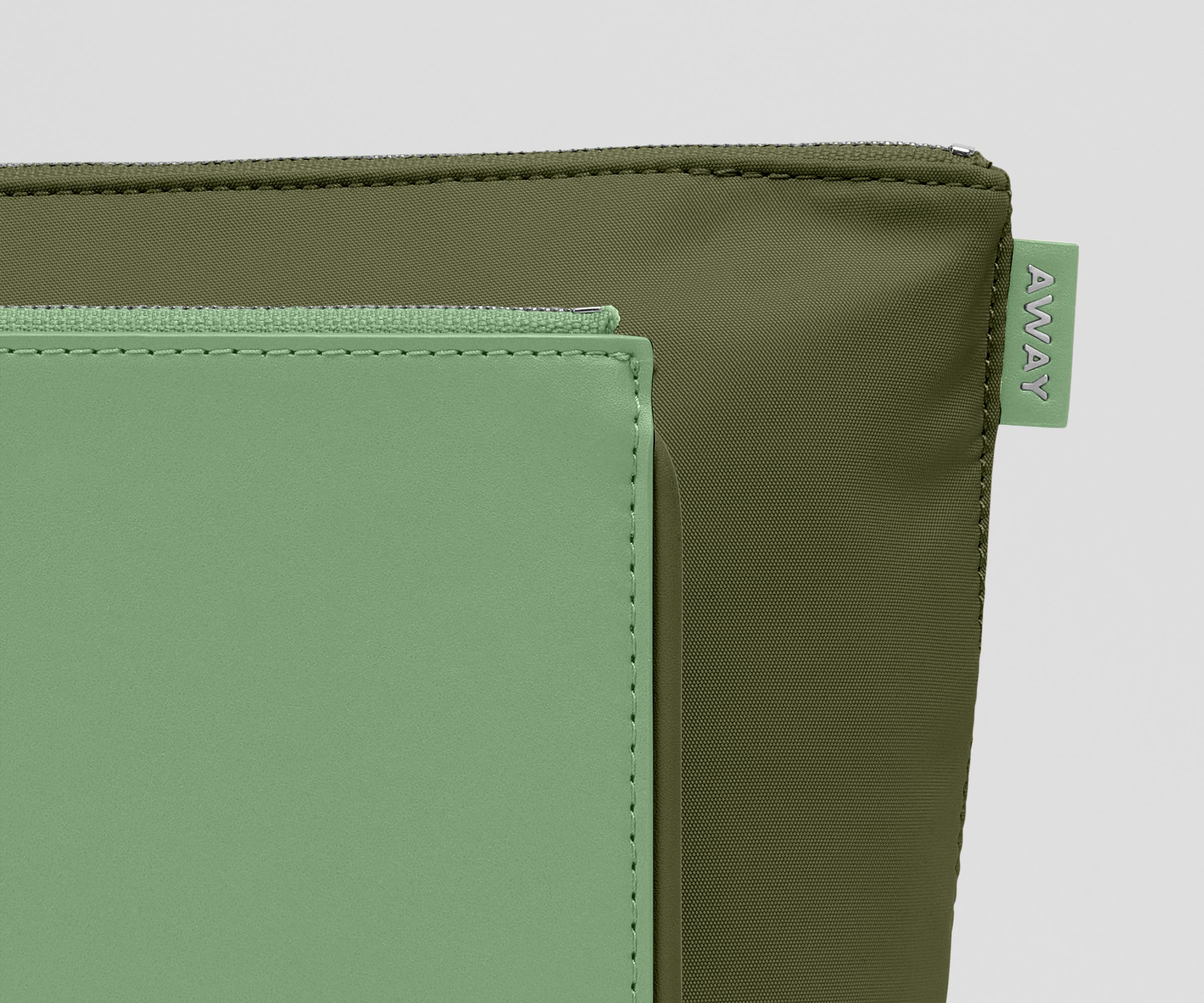 Detailed view of the leather and nylon pouch material