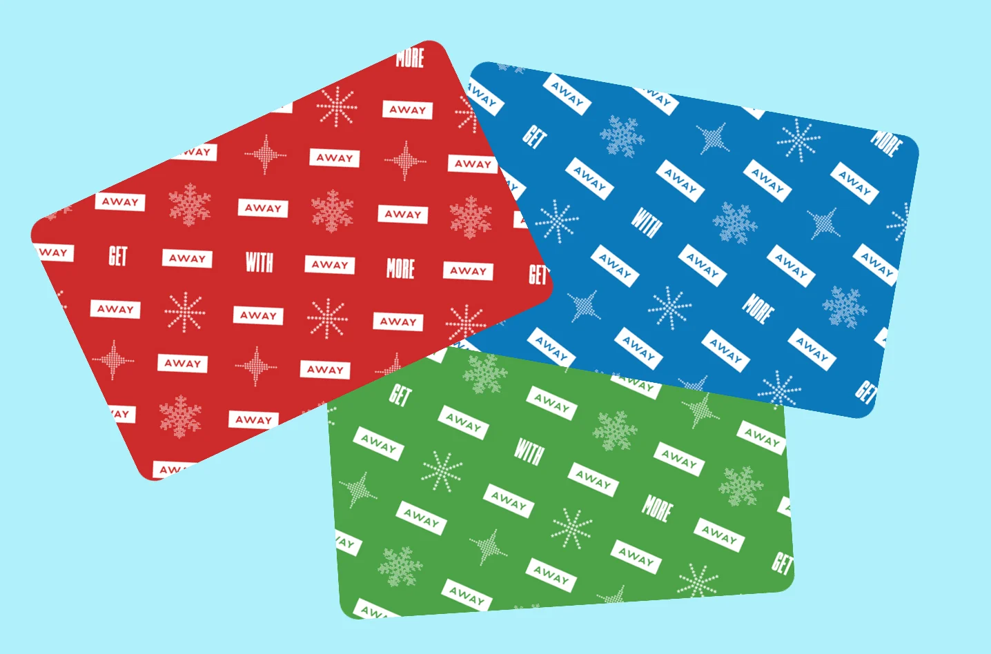 A collage of Away gift cards with various designs on the cards
