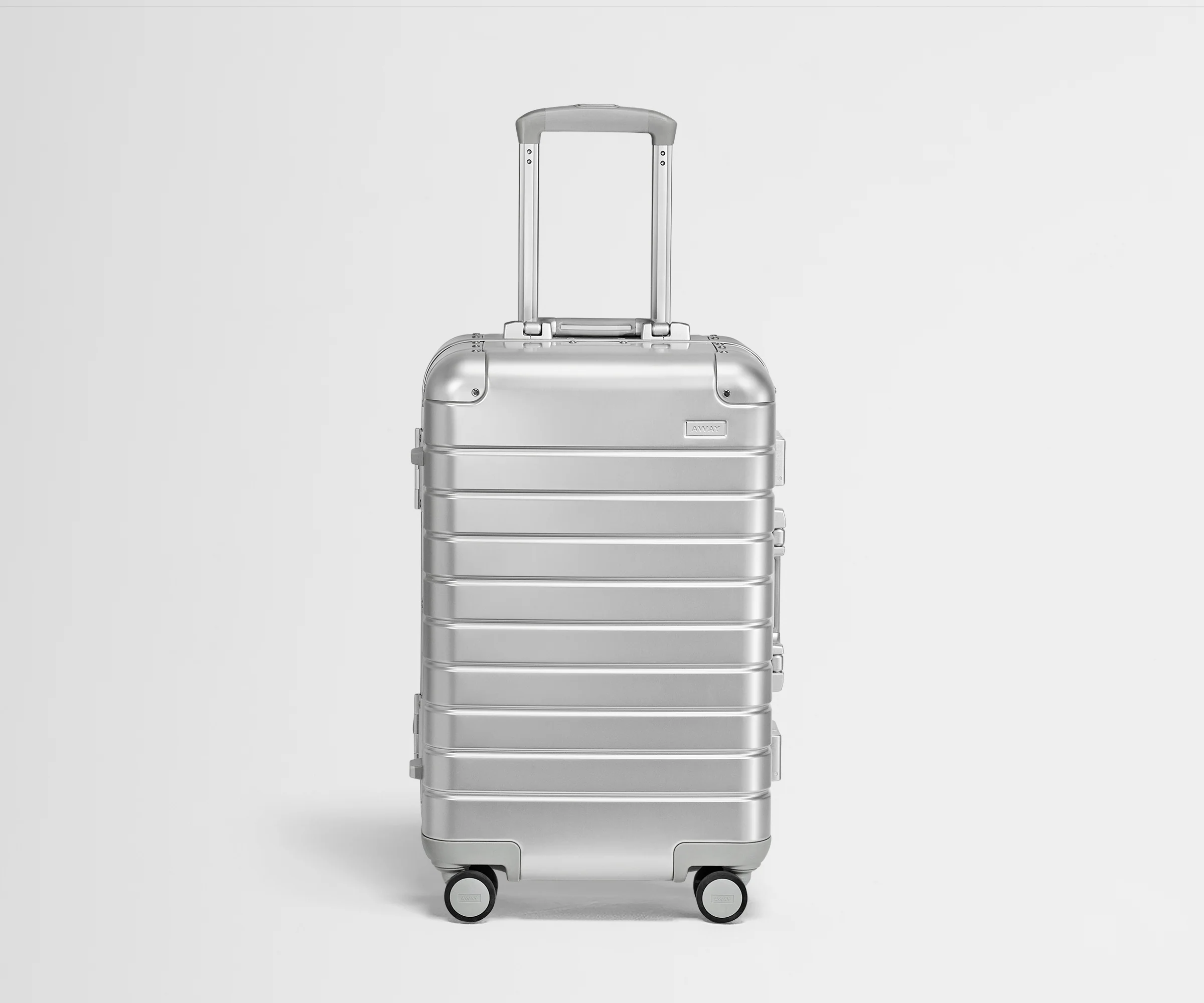 Front view of the Bigger Carry-On: Aluminum Edition in Silver