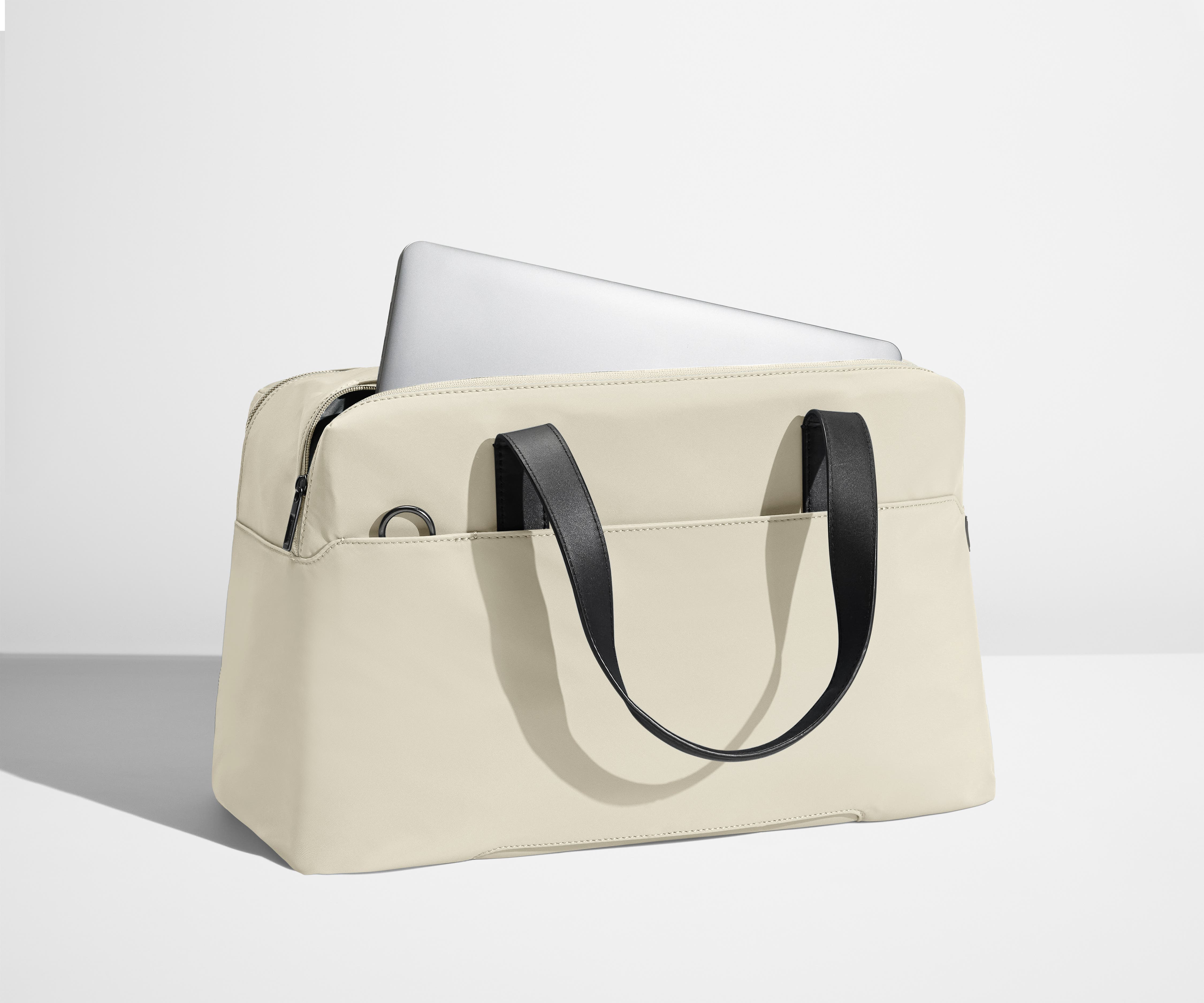 Laptop in the exterior laptop pocket that fits up to 16" devices