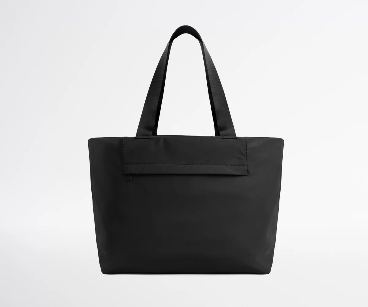 Black tote bag on a white background