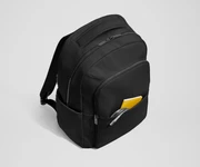 Front slip pocket with small notebook and charging cord
